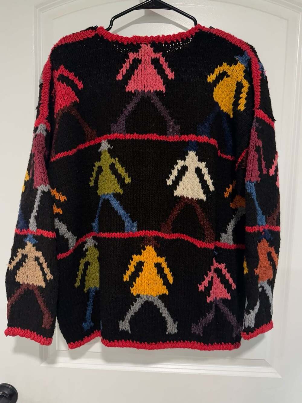 Vintage Hand Knit Wool Cardigan Southwestern Boho Art to Wear Cozy Jacket - Picture 3 of 8
